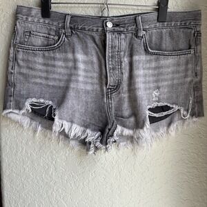 We The Free Free People Womens 31 Shorts Denim Grey Distressed Frayed Hem High